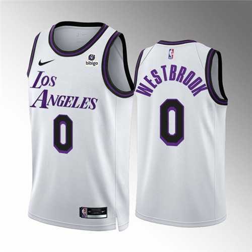 Mens Los Angeles Lakers #0 Russell Westbrook White City Edition Stitched Basketball Jersey Dzhi->los angeles lakers->NBA Jersey